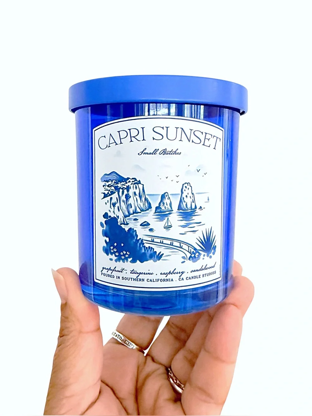 Leoben Company Capri Sunset Scented Candle - Blue and white
